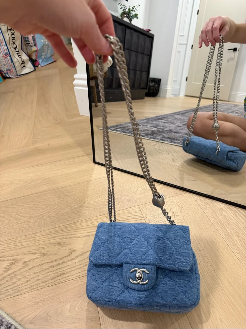 Designer Inspired Blue Quilted Mini Flap Crossbody with Silver Hardware